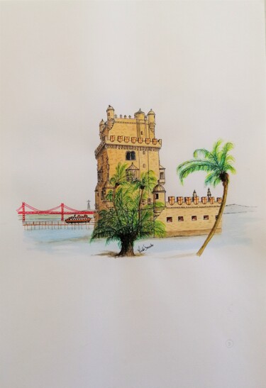 Peinture intitulée "Torre de Belém II,…" par Inês Dourado, Œuvre d'art originale, Aquarelle