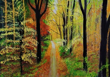 Pintura titulada "Outono, Faias de S.…" por Inês Dourado, Obra de arte original, Gouache