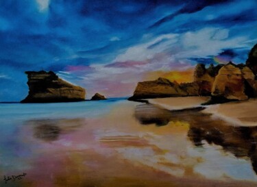 Peinture intitulée "Pôr do sol na Praia…" par Inês Dourado, Œuvre d'art originale, Huile