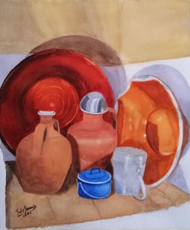 Painting titled "Natureza Morta Embl…" by Inês Dourado, Original Artwork, Watercolor