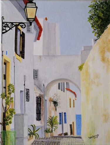 Painting titled "Rua da Igreja Velha…" by Inês Dourado, Original Artwork, Oil Mounted on Wood Stretcher frame