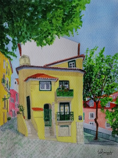 Painting titled "A Casa Amarela Quin…" by Inês Dourado, Original Artwork, Watercolor