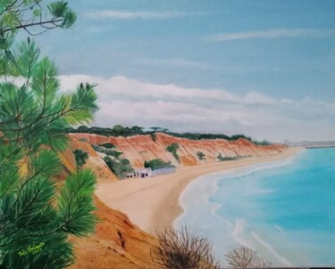 Malarstwo zatytułowany „Praia da Falésia, A…” autorstwa Inês Dourado, Oryginalna praca, Olej Zamontowany na Drewniana rama n…