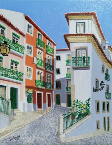 Malerei mit dem Titel "Largo Cruz Sta. Hel…" von Inês Dourado, Original-Kunstwerk, Öl Auf Keilrahmen aus Holz montiert