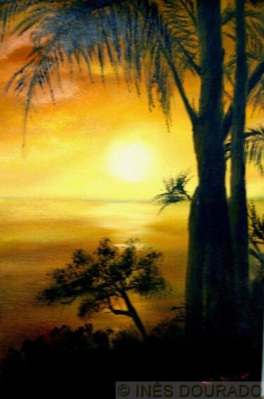 Pintura intitulada "Pôr-do-Sol no Funch…" por Inês Dourado, Obras de arte originais, Óleo