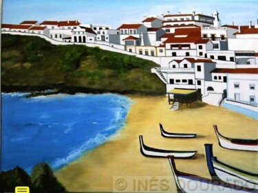 Картина под названием "Praia do Carvoeiro,…" - Inês Dourado, Подлинное произведение искусства, Масло