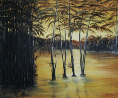 Pintura intitulada "Por-do-sol no Amazo…" por Inês Dourado, Obras de arte originais, Óleo