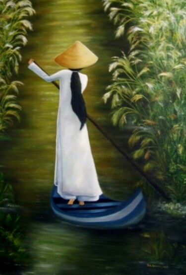 Pintura titulada "Estudante vietnamit…" por Inês Dourado, Obra de arte original, Oleo Montado en Bastidor de camilla de made…