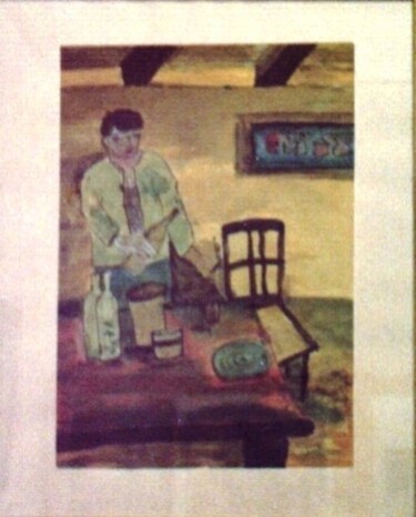 Pittura intitolato "O Homem da taberna…" da Inês Dourado, Opera d'arte originale, Acquarello