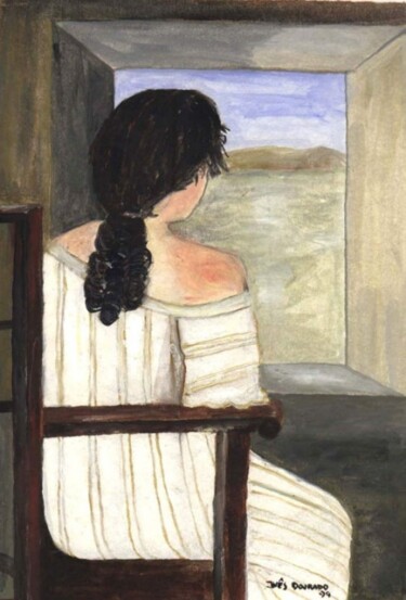 Pintura intitulada "Rapariga de costas…" por Inês Dourado, Obras de arte originais, Outro