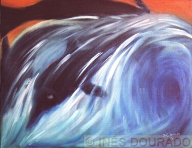 Painting titled "Dança dos golfinhos…" by Inês Dourado, Original Artwork, Oil