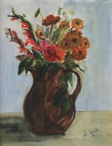 Painting titled "Jarro com Flores (W…" by Inês Dourado, Original Artwork, Watercolor