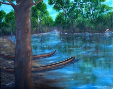 Pintura intitulada "No Rio Amazonas" por Inês Dourado, Obras de arte originais, Óleo