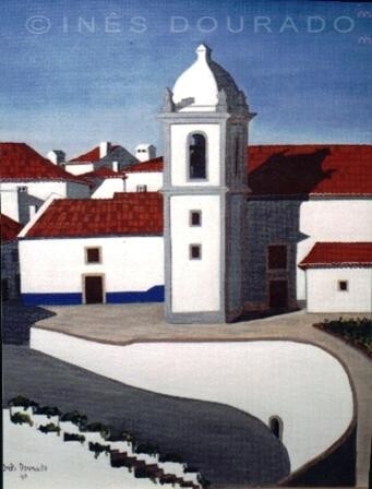 Painting titled "Igreja de Sines, Al…" by Inês Dourado, Original Artwork, Tempera