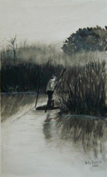 Peinture intitulée "Pescando no nevoeir…" par Inês Dourado, Œuvre d'art originale, Aquarelle