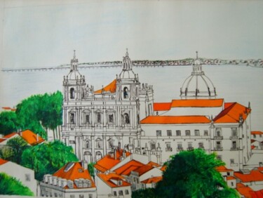 Peinture intitulée "Igj e Convento de S…" par Inês Dourado, Œuvre d'art originale, Stylo gel