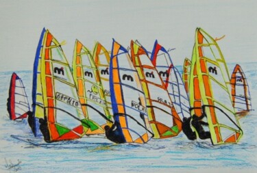Malarstwo zatytułowany „"Windsurf na praia…” autorstwa Inês Dourado, Oryginalna praca, Olej