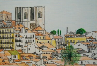 Malerei mit dem Titel "Lisboa com Sé Velha…" von Inês Dourado, Original-Kunstwerk, Andere