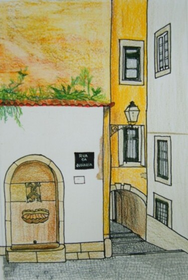 Pintura intitulada ""Rua da Judiaria,Li…" por Inês Dourado, Obras de arte originais, Óleo