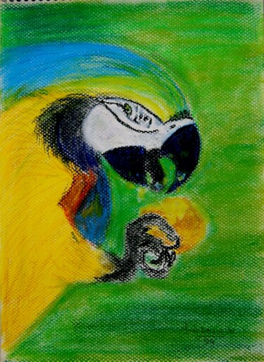 Painting titled ""Papagaio guloso" (…" by Inês Dourado, Original Artwork, Pastel
