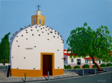 Painting titled "Capela do Calvário,…" by Inês Dourado, Original Artwork, Oil Mounted on Wood Stretcher frame