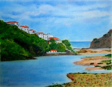 Malerei mit dem Titel "Odeceixe, Algarve" von Inês Dourado, Original-Kunstwerk, Pastell
