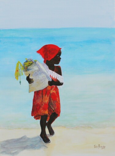 Malerei mit dem Titel "A Menina e o mar" von Inês Dourado, Original-Kunstwerk, Acryl