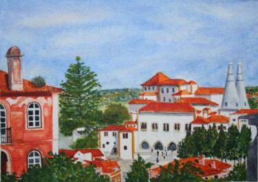 Painting titled "No Palácio Nacional…" by Inês Dourado, Original Artwork, Watercolor