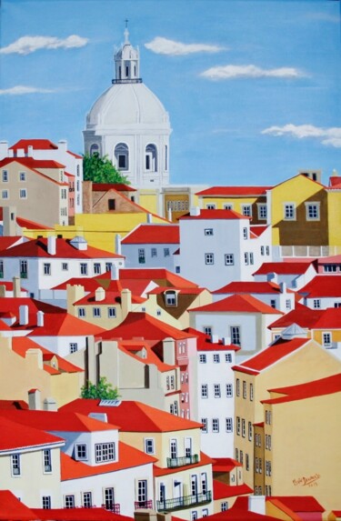 Painting titled "Lisboa de Luz e Cor…" by Inês Dourado, Original Artwork, Acrylic