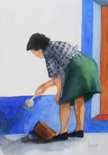 Pintura titulada "CAIANDO (Bluing the…" por Inês Dourado, Obra de arte original, Acuarela