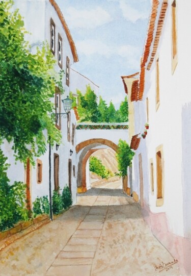 Painting titled "Recanto de Marvão-A…" by Inês Dourado, Original Artwork, Watercolor