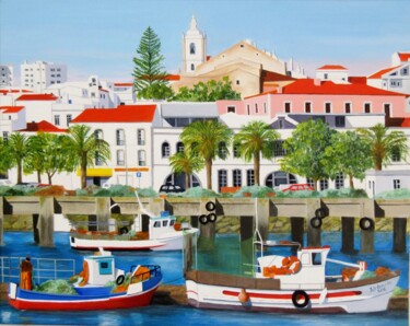 Painting titled "Lagos -Algarve, sou…" by Inês Dourado, Original Artwork, Acrylic Mounted on Wood Stretcher frame
