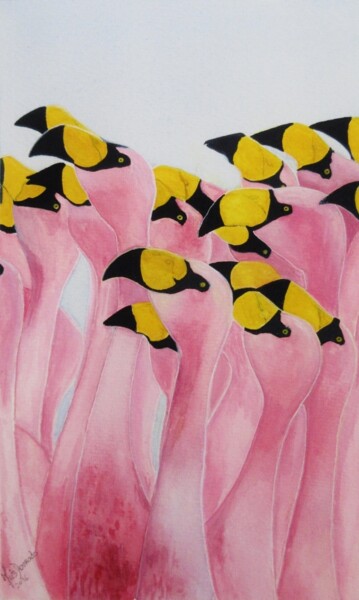 绘画 标题为“Dança dos Flamingos” 由Inês Dourado, 原创艺术品, 水彩