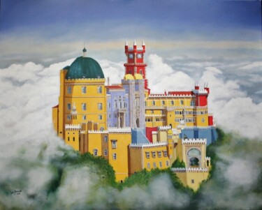 Картина под названием "O Palácio dos Sonho…" - Inês Dourado, Подлинное произведение искусства, Масло Установлен на Деревянна…