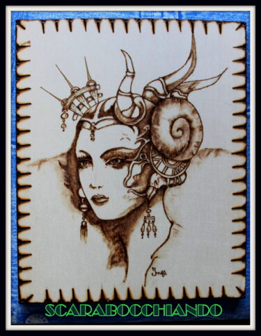 Disegno intitolato "Regina del mare" da Inès Furlanetto, Opera d'arte originale, Legno