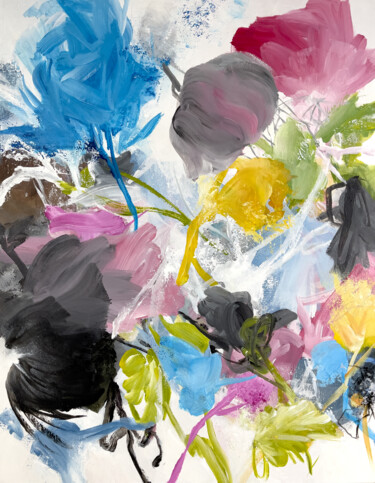 Картина под названием "Flowers" - Ines Khadraoui, Подлинное произведение искусства, Акрил Установлен на Деревянная рама для…