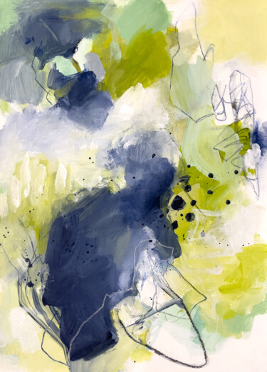 Malerei mit dem Titel "Blue composition N1" von Ines Khadraoui, Original-Kunstwerk, Acryl