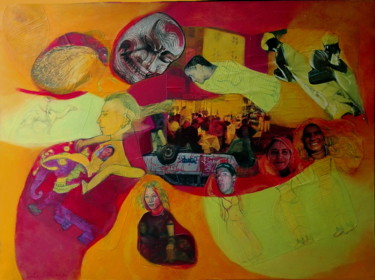 Painting titled "Dancing around" by Inês L Ramos, Original Artwork, Collages