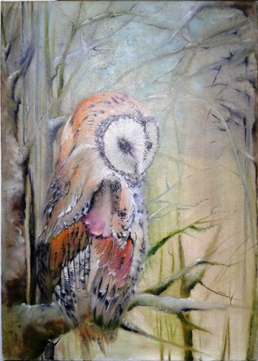 Painting titled "owl" by Inesa Mur, Original Artwork, Oil