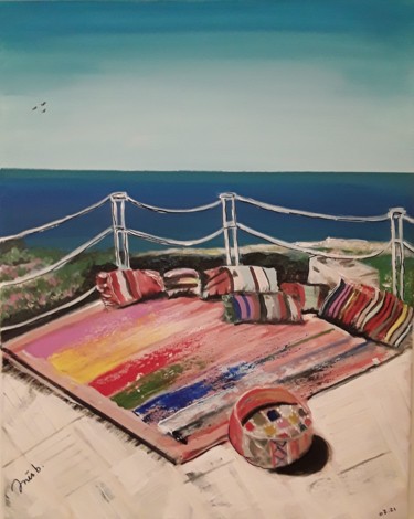 Painting titled "Entre ciel et mer" by Inès Ben Gadha Boufarès (Inès b.), Original Artwork, Acrylic