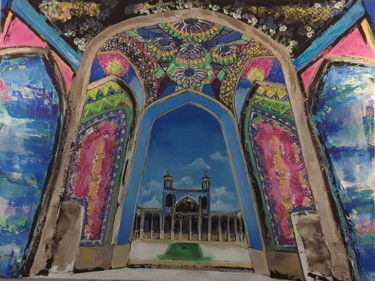 Pittura intitolato "La mosquée rose de…" da Inès Ben Gadha Boufarès (Inès b.), Opera d'arte originale, Acrilico