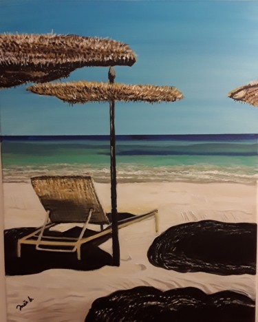 Ma plage de rêve Peinture intitulée "Ma plage de rêve" par Inès Ben Gadha Boufarès (Inès b.), Œuvre d'art originale, Acrylique