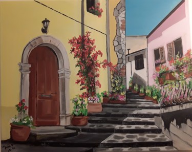 Malerei mit dem Titel "Village italien" von Inès Ben Gadha Boufarès (Inès b.), Original-Kunstwerk, Acryl