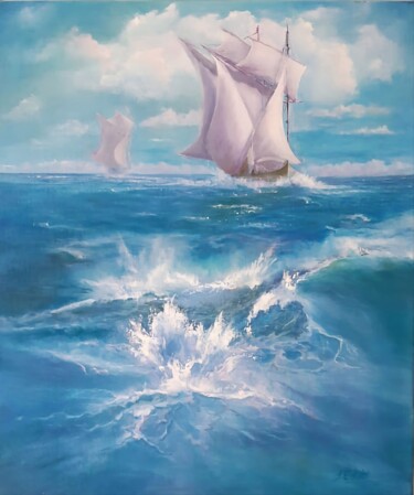 Pintura titulada "Emerald breeze" por Inese Eglite, Obra de arte original, Oleo