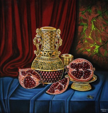 Painting titled "натюрморт с гранатом" by Inessa Iokton, Original Artwork, Oil