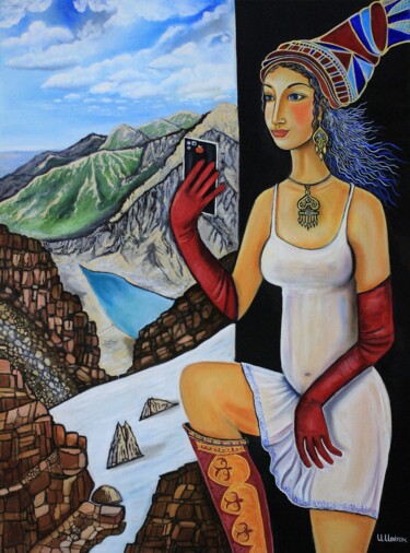 Картина под названием "СЕЛФИ НА ПИКЕ МИРА" - Инесса Иоктон, Подлинное произведение искусства, Масло