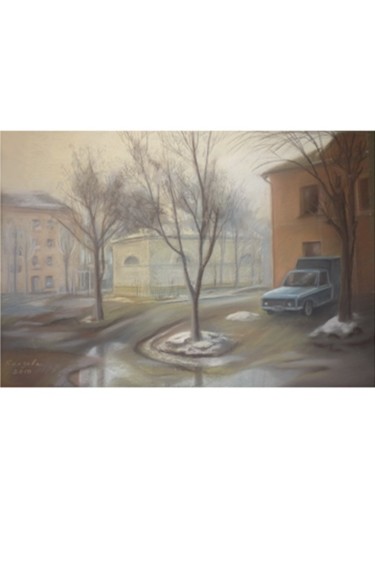 Картина под названием "Во дворе" - Инесса Князева, Подлинное произведение искусства, Масло