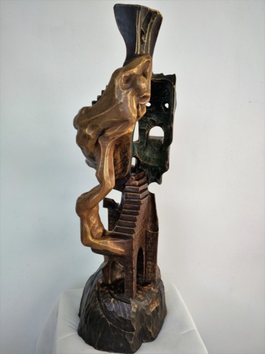 Skulptur mit dem Titel "Mascara del poder-5" von Infa Inot, Original-Kunstwerk, Holz