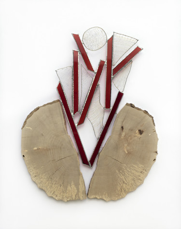 Textilkunst mit dem Titel "Tableau en bois, ve…" von Stéphanie Salinères, Original-Kunstwerk, Faden Auf Holzplatte montiert