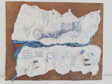 Textilkunst mit dem Titel "La rivière" von Stéphanie Salinères, Original-Kunstwerk, Stickerei